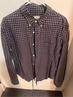 Rare Band Of Outsiders Men's Plaid Button-Down Shirt in Navy and Burgundy